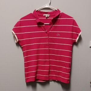 Lacoste Fuchsia Polo with White Stripes, Size 38